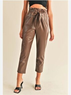 The Reset Cropped Faux Leather  Brown Melani Leather Pants